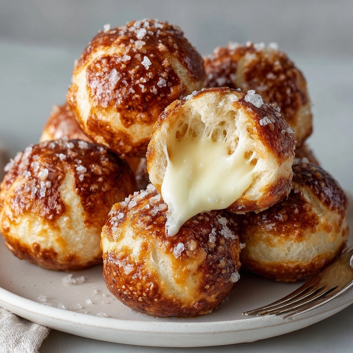 Melted cheese oozes from warm Mozzarella-Stuffed Pretzel Bites, a perfect game-day snack.