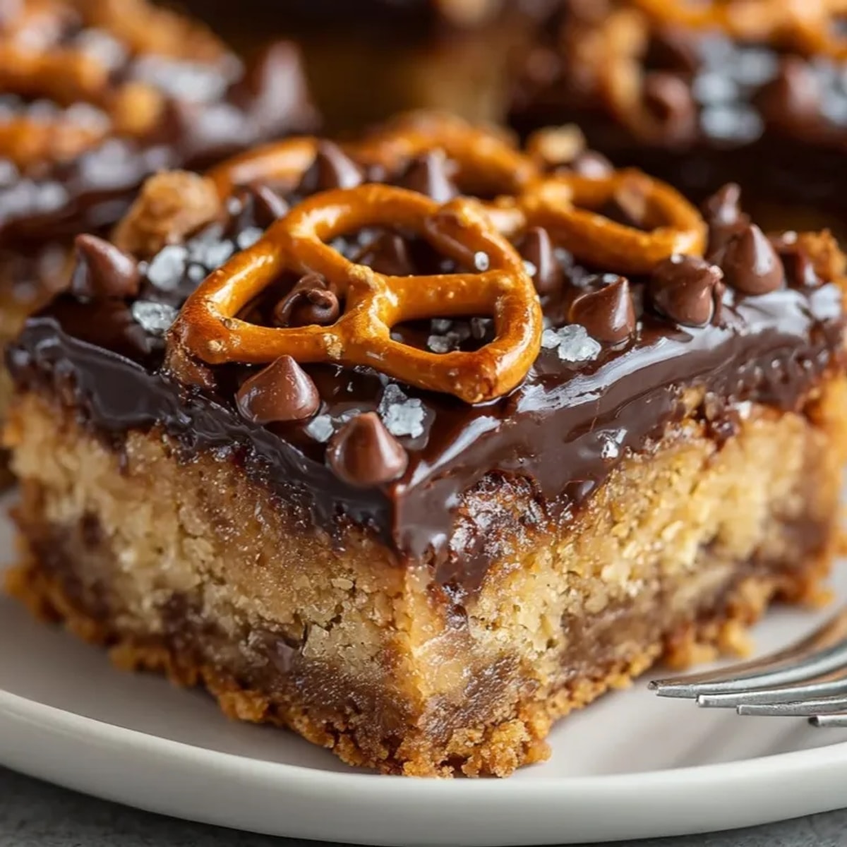 Golden Maple-Pretzel Chocolate Chip Blondies, warm from the oven, ready to be devoured.