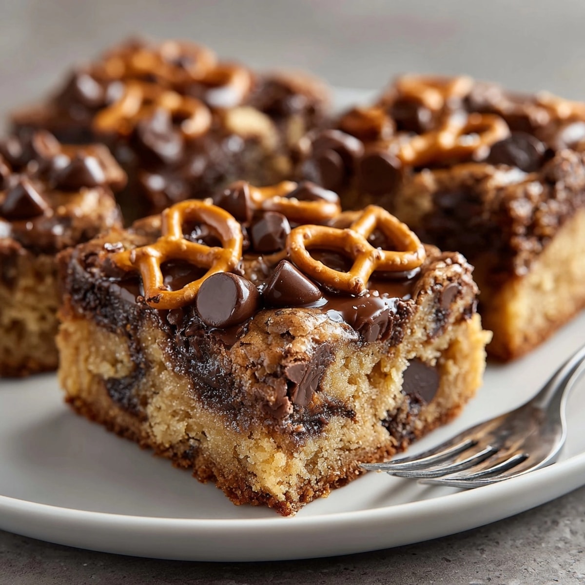 Homemade Maple-Pretzel Chocolate Chip Blondies: A sweet and salty treat with maple aroma.