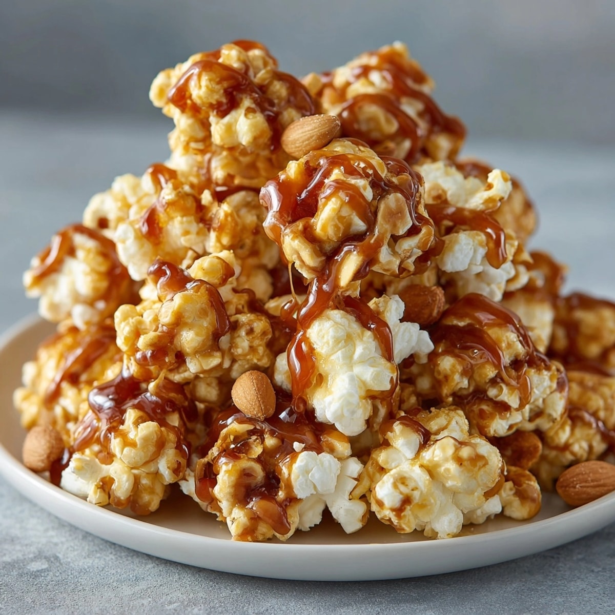 Golden caramel-popcorn peanut clusters glistens—perfect for holiday gifting or a sweet homemade snack.