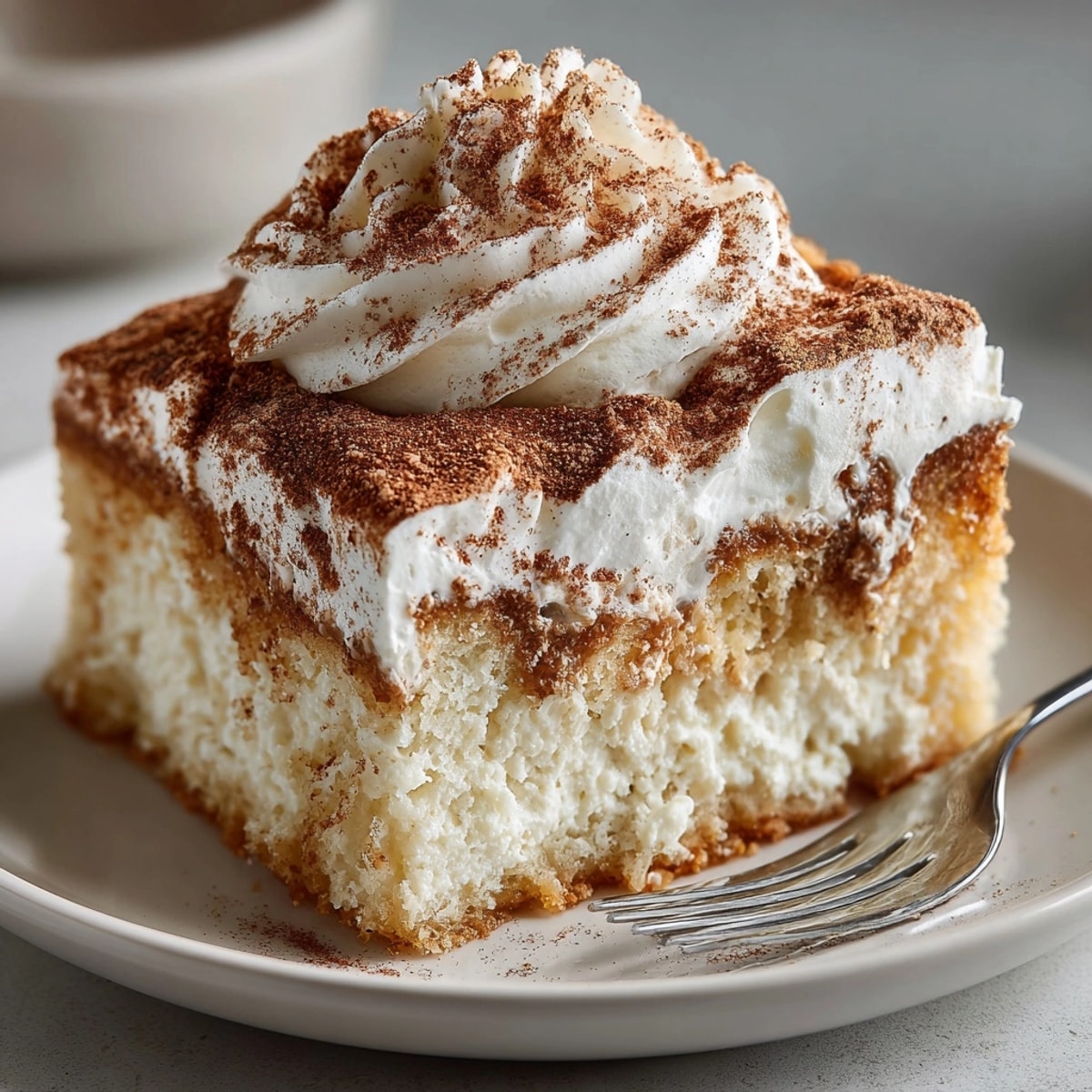 Golden Tres Leches Cake absorbs sweet milk, a creamy, decadent dessert slice.