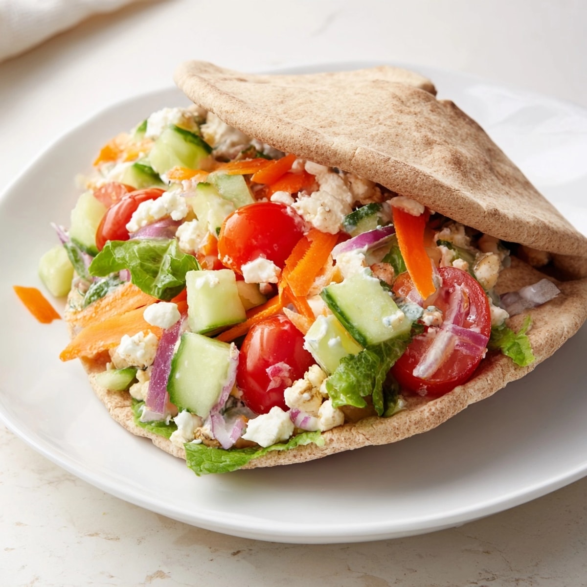 Warm, fluffy Garlic Ranch Veggie Pita Pockets, ready to enjoy for a quick lunch.