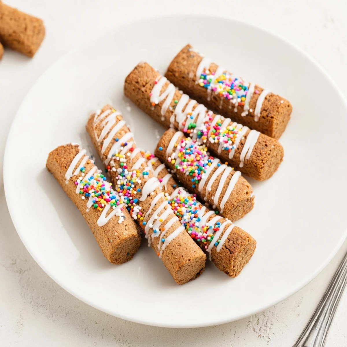 Festive gingerbread Christmas cookie sticks ready for holiday dipping in warm cocoa.  