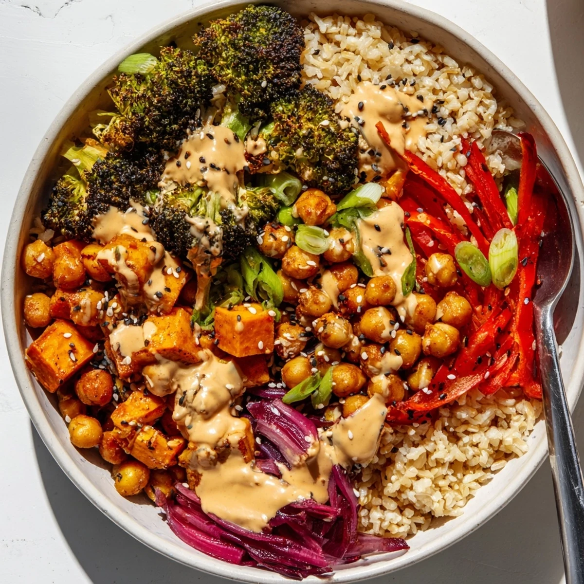 Customizable Bold Sauce Drizzle Bowls drizzled with flavorful sauces and fresh toppings.