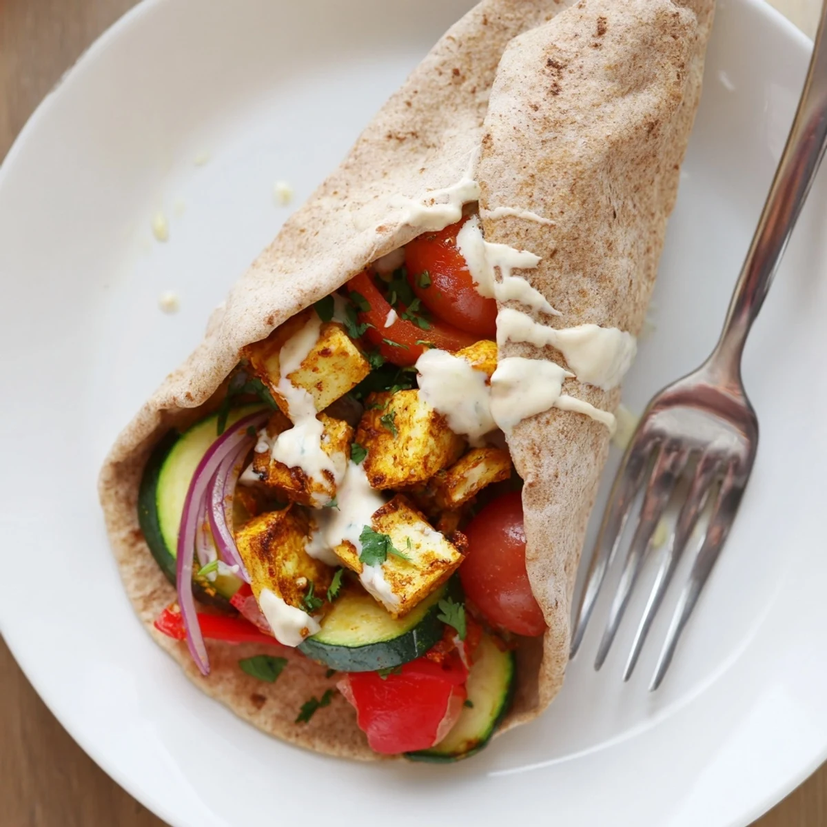 Vibrant vegan viral recipe remake featuring golden roasted tofu and fresh vegetables.  