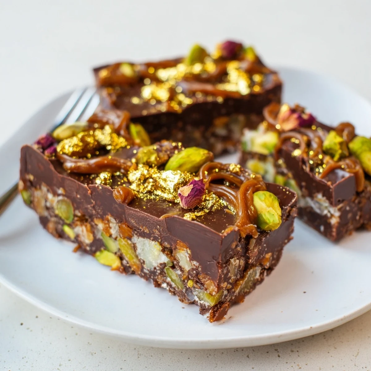 Rich chocolate bars enhanced with coconut flakes and fragrant rose petal decoration.