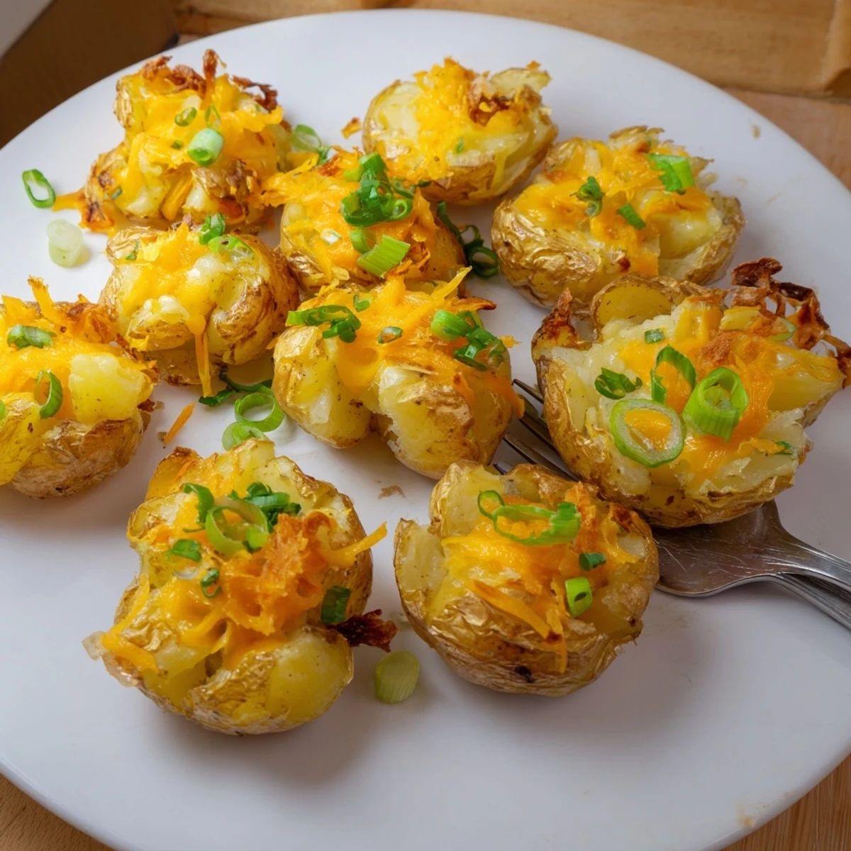 Delicious Smashed Green Onion Potato Bombs, golden and crispy, perfect for sharing.  