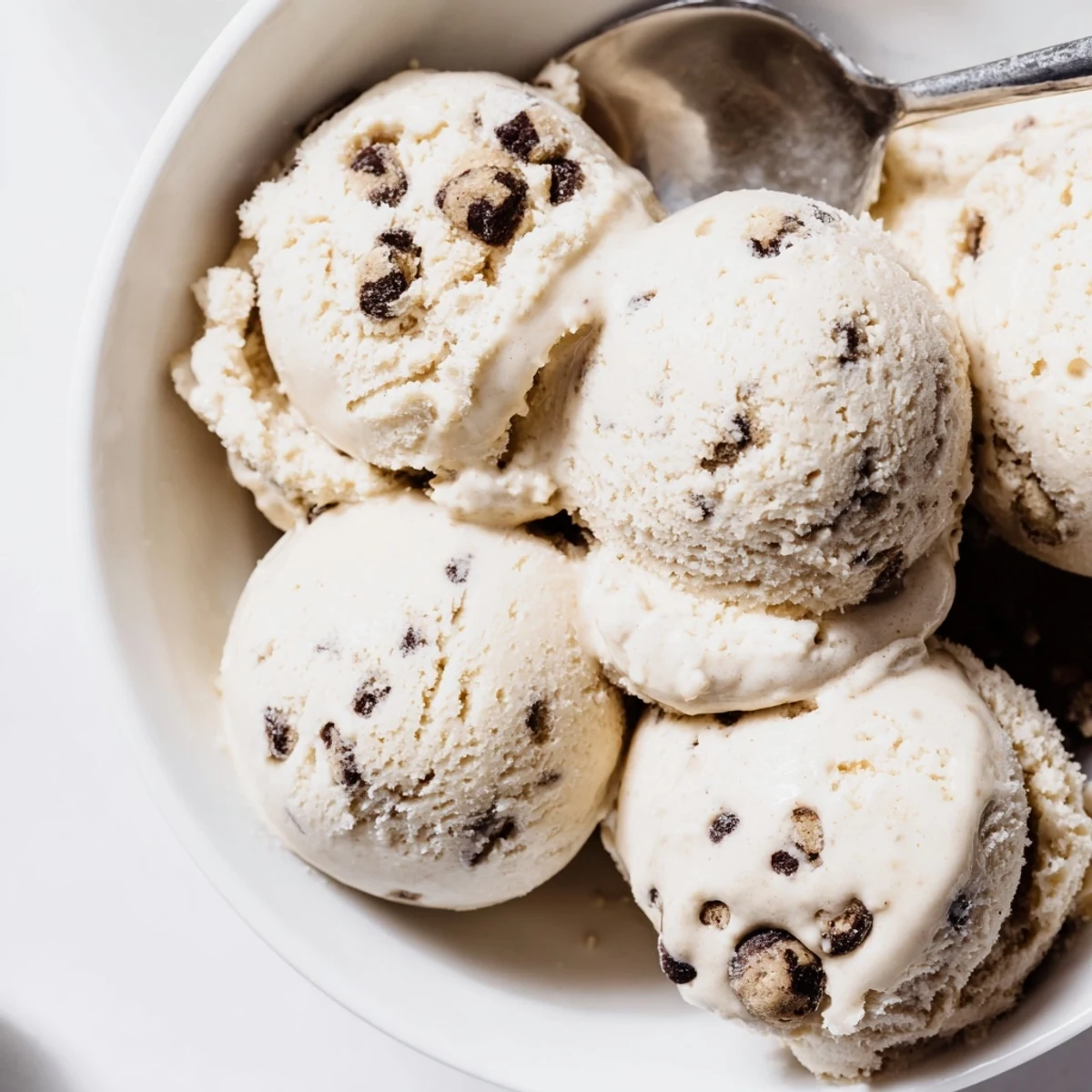 Indulge in cottage cheese ice cream loaded with rich cookie dough and chocolate chips.