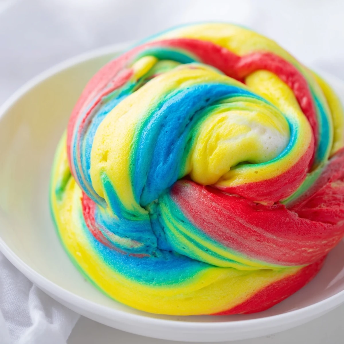 Vibrant rainbow cloud bread, light and airy, ideal for any festive occasion.  