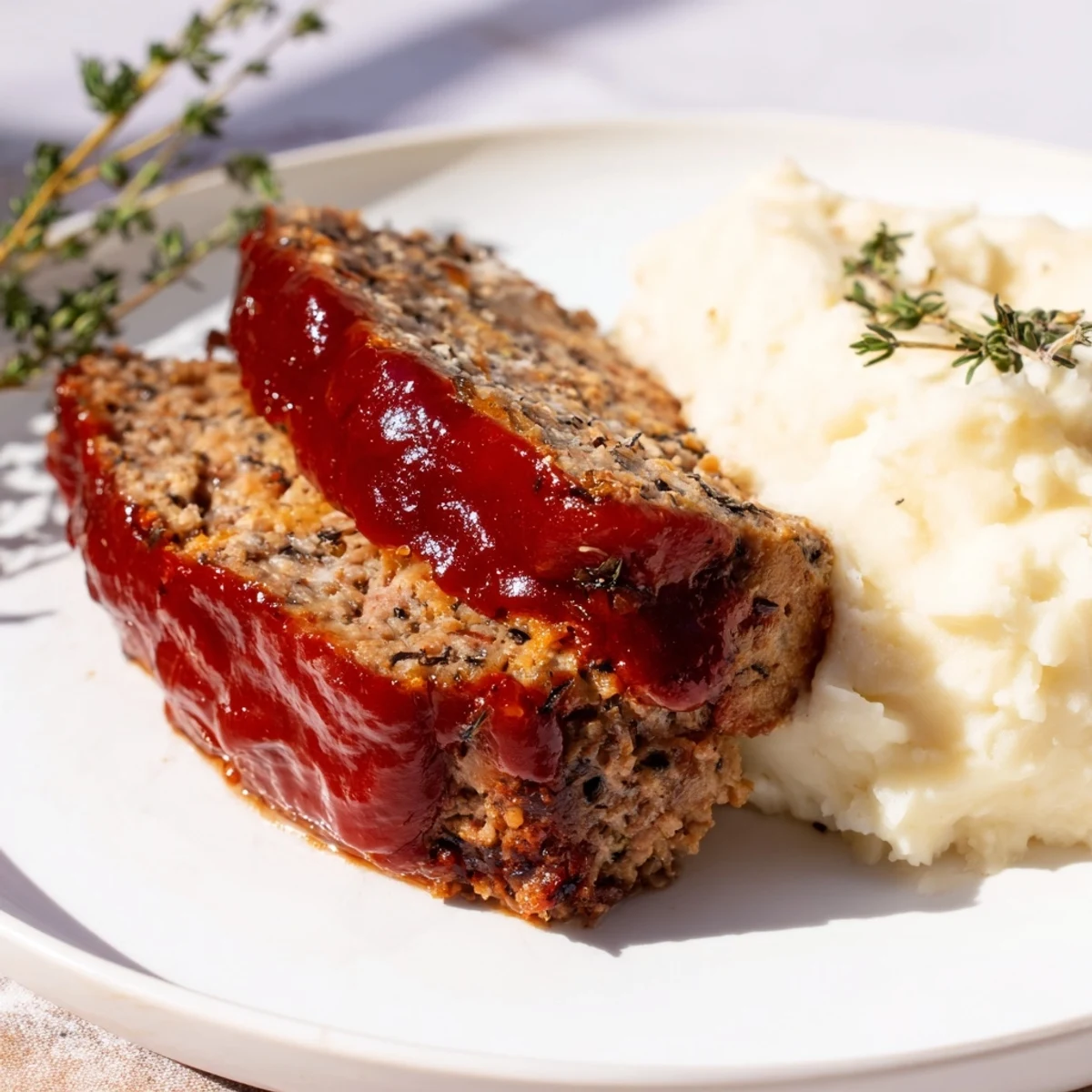 Juicy Classic Meatloaf & Mashed Potatoes, steaming hot, ready to be sliced for a perfect family meal.