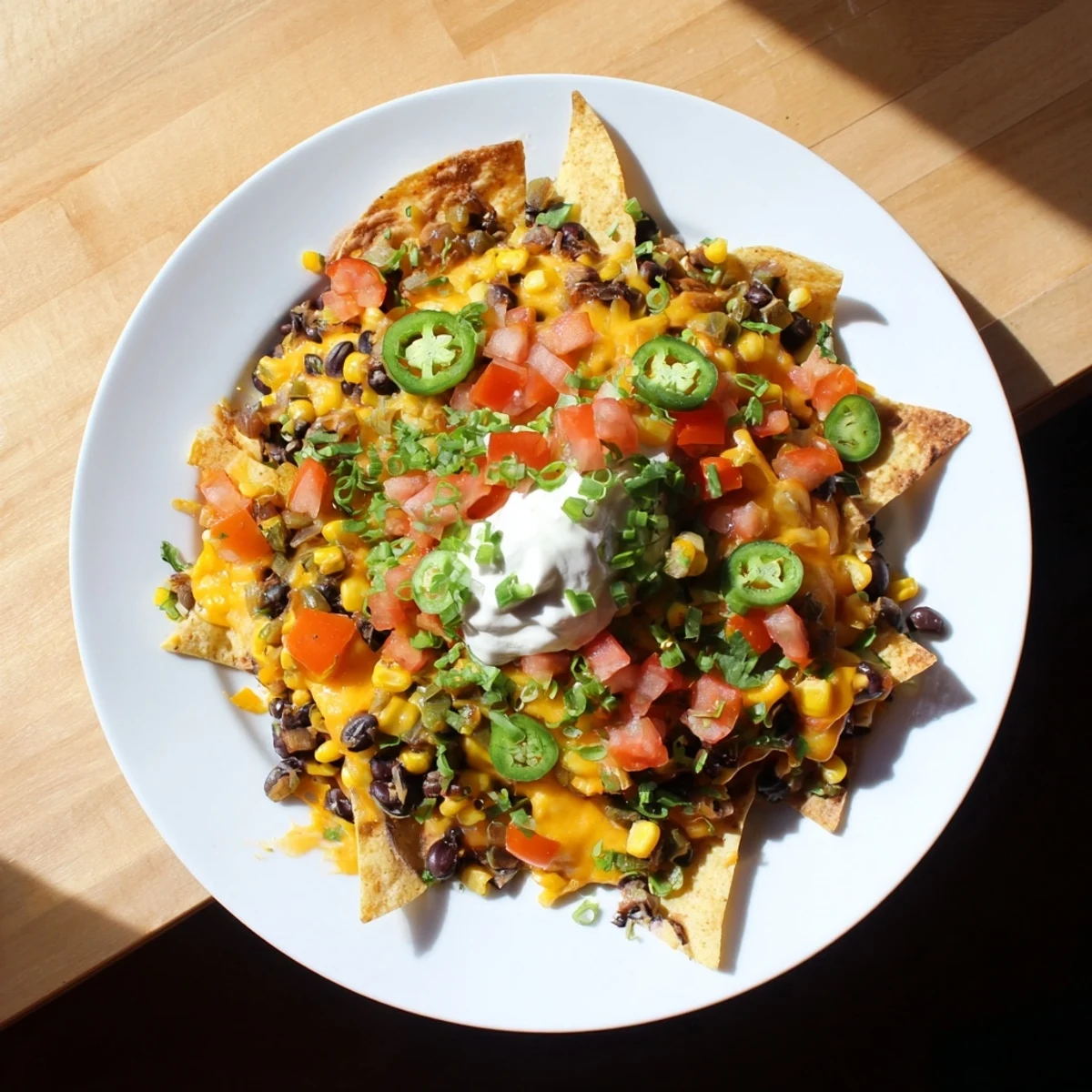 Sheet-pan nachos with bubbly cheese and colorful veggies, ready for a delicious Tex-Mex meal.