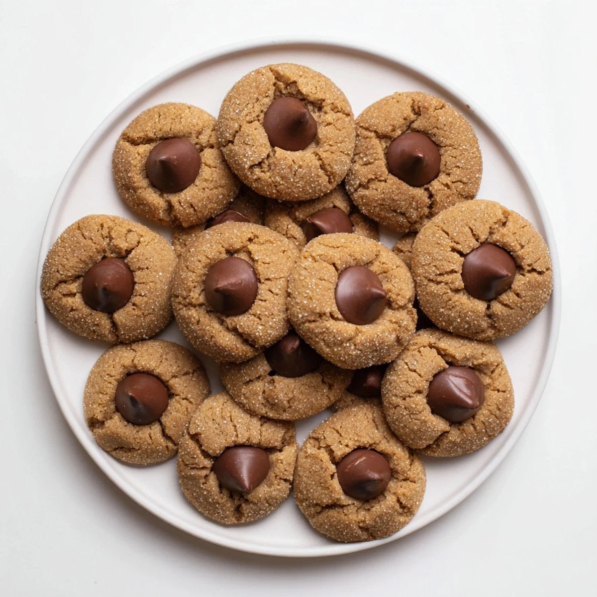 Warm, soft 3-Ingredient Peanut Butter Blossoms, perfectly crinkled with a chocolate kiss center ready to enjoy.