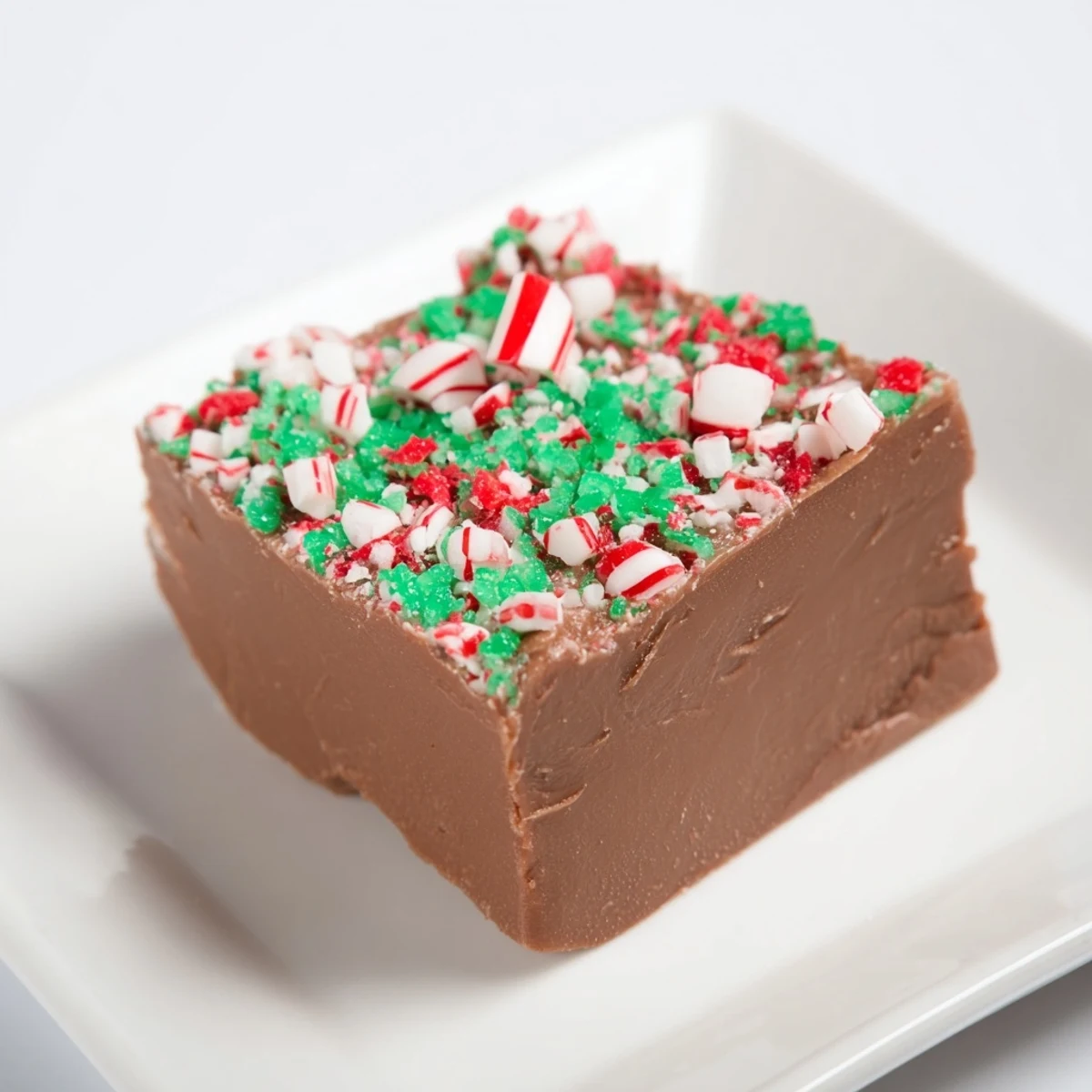 Glimpse creamy 3-Ingredient Christmas Fudge Squares studded with colorful sprinkles, a simple holiday dessert.