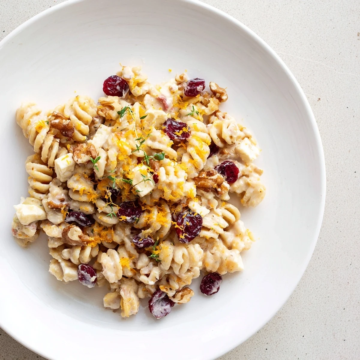 Golden baked Brie & cranberry pasta, a creamy delight with toasted walnuts and fresh herbs.