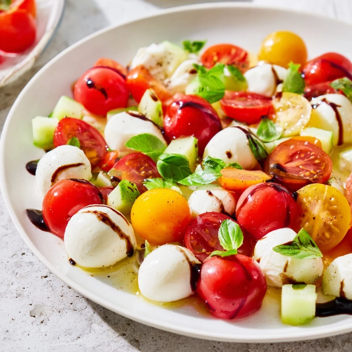 Simple Holiday Chopped Caprese Salad bursting with vibrant tomatoes, fresh basil, and creamy mozzarella.