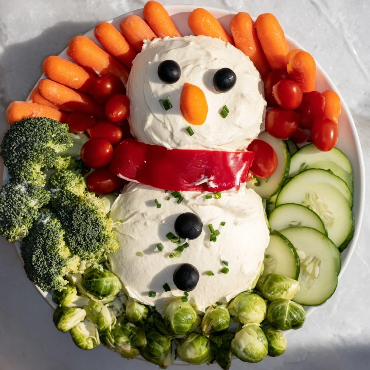 Snowman Veggie Dip Platter