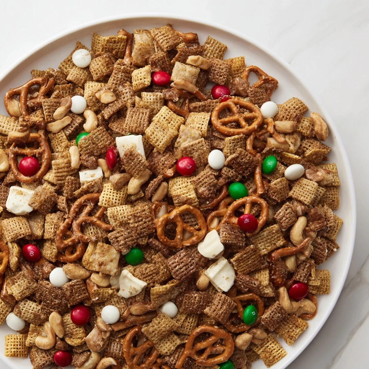 Close-up shot shows a delicious cluster of holiday mix, perfect for any festive occasion.