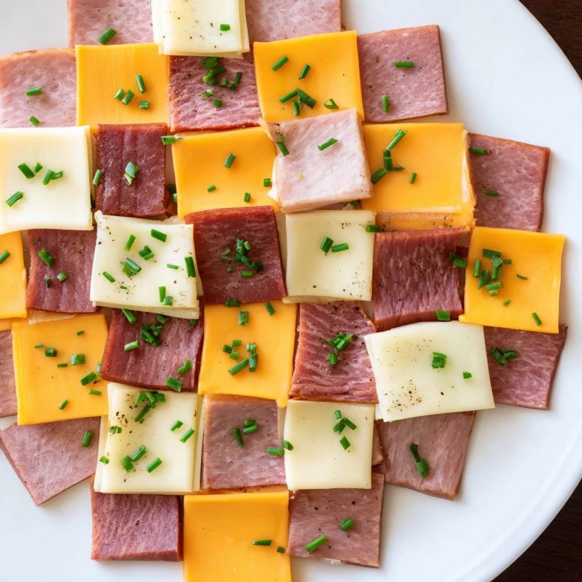 Easy Checkerboard Picnic Bites, a delicious and gluten-free snack with colorful meat and cheese squares.