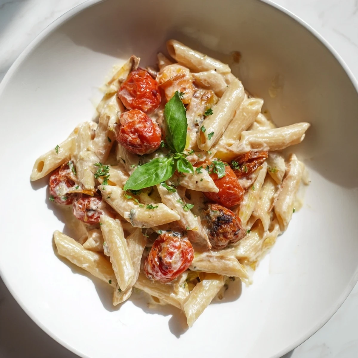 Creamy Boursin Cheese Pasta with Roasted Tomatoes, a comforting, flavorful dish ready to eat.