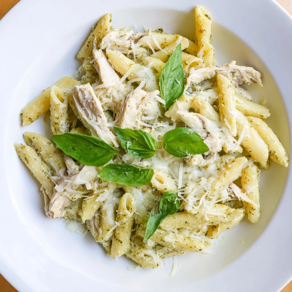 A quick and delicious 10-Minute Pesto Pasta with Chicken, showing perfectly cooked pasta and tender chicken.