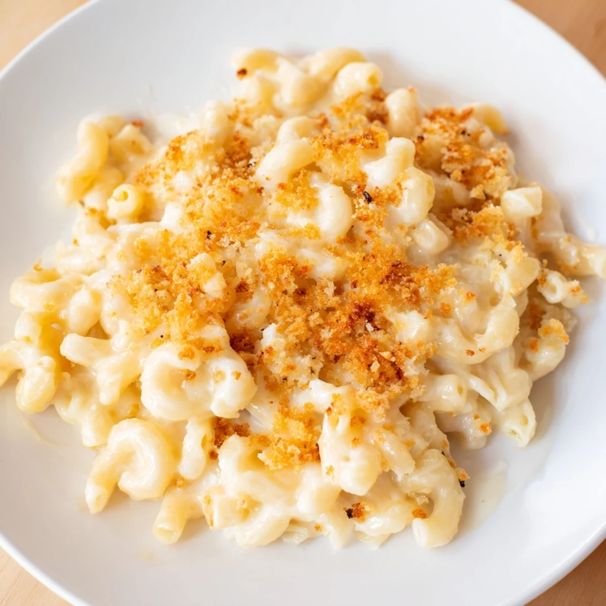 A close-up shot of rich and creamy mac and cheese, perfectly golden-brown and bubbling.