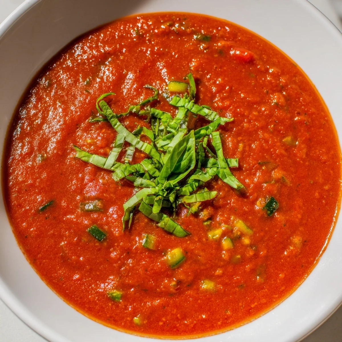A close-up of Veggie-Loaded Tomato Pasta Sauce, showing a smooth, deep red texture with aromatic herbs.