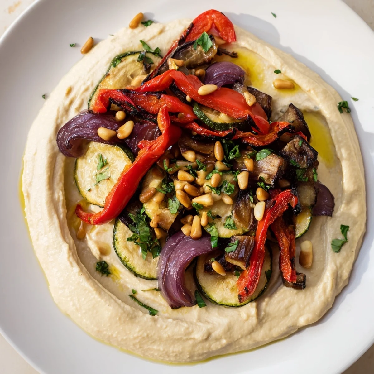 Creamy hummus roasted veggies