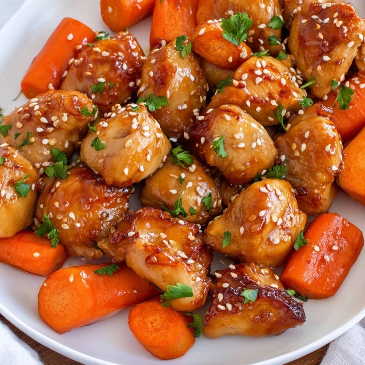 Tender chicken pieces and crisp spring vegetables glazed in a glossy honey garlic sauce, fresh from the oven on a sheet pan.