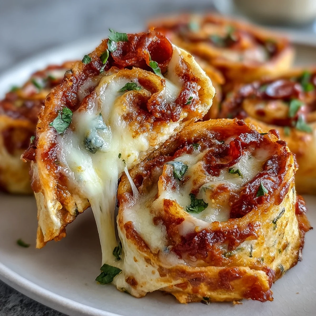 Freshly sliced Tortilla Pizza Rolls sit on a wooden board, showcasing melted cheese and pepperoni for an easy lunch or game day snack.