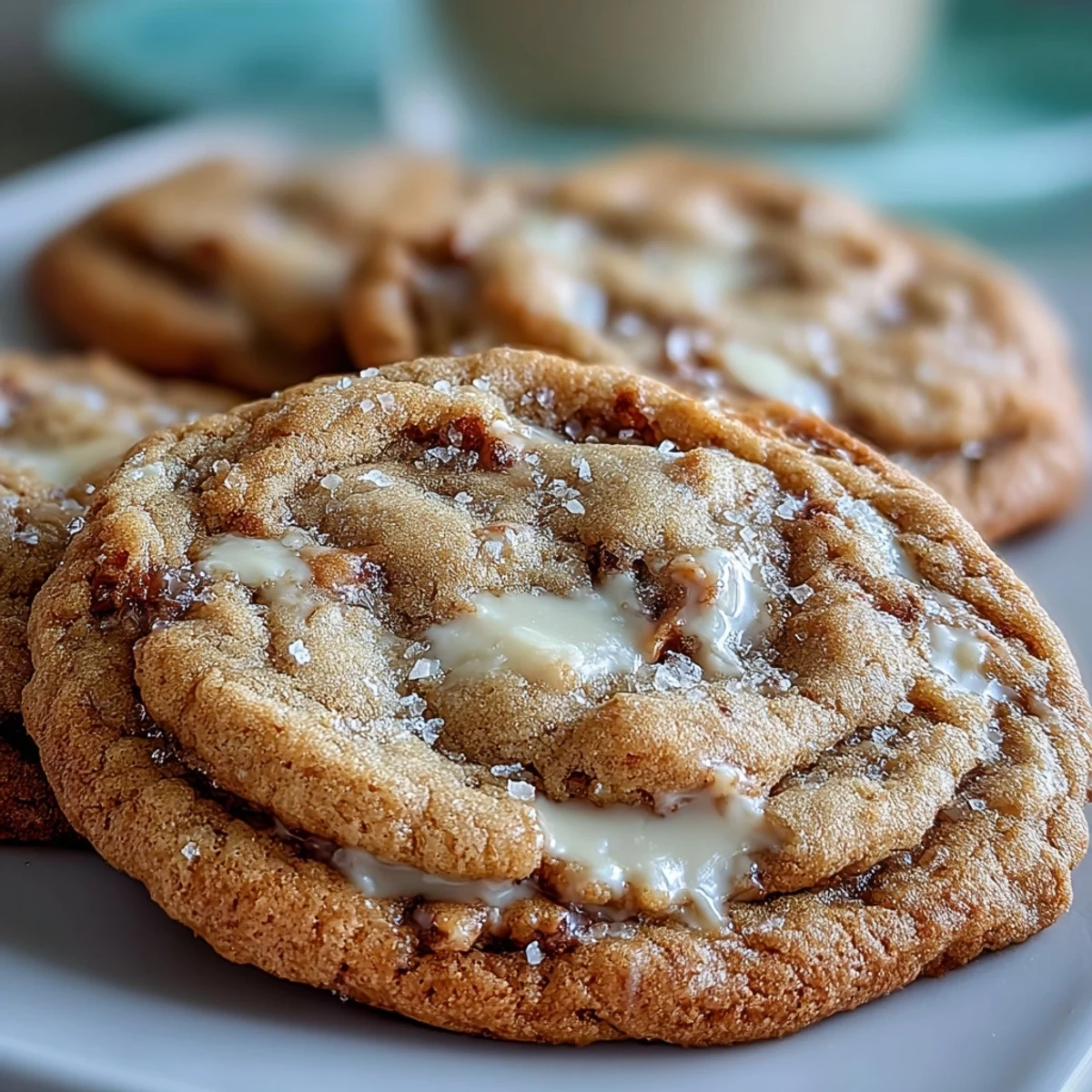 Golden-edged Hojicha White Chocolate Cookies arranged on a wire cooling rack after baking, ready to be served.