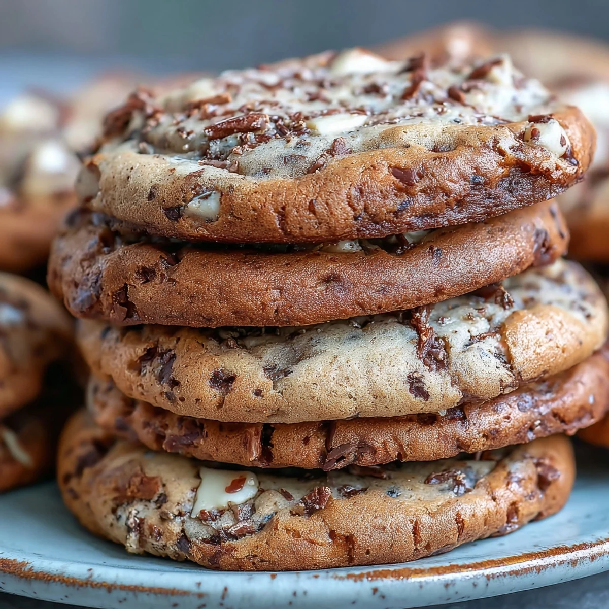 Freshly baked Brown Butter Hojicha & Earl Grey Cookies rest on a wire rack, showcasing golden edges and soft centers dusted with tea.