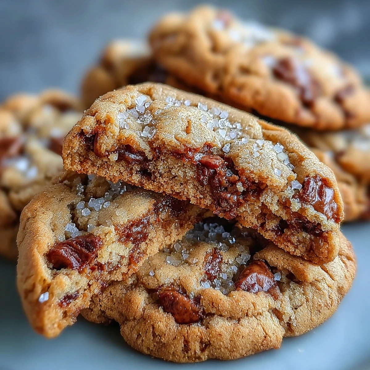 Warm Hojicha and Brown Butter Cookies served with a glass of milk on a marble countertop.