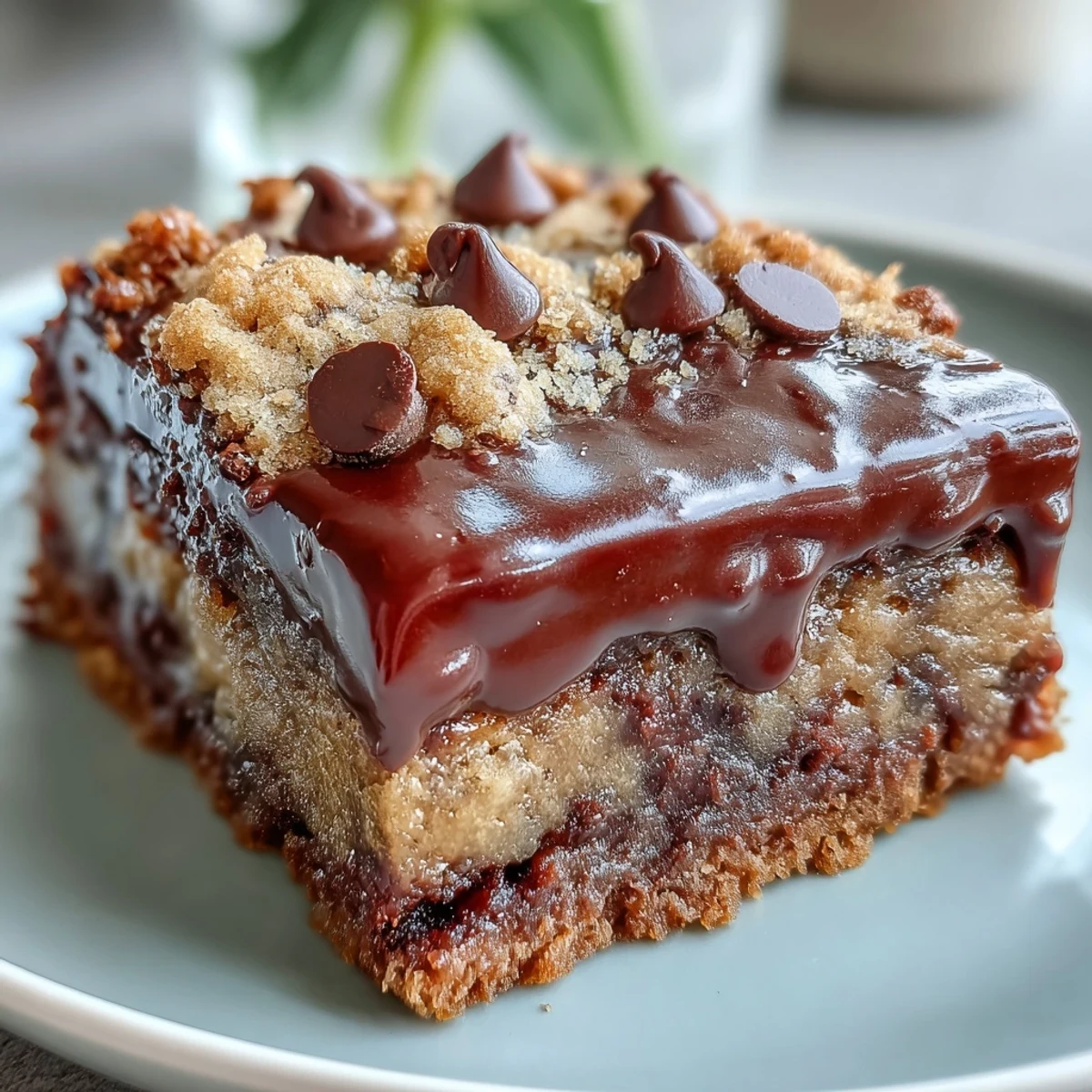 Warm Hojicha Brookies squares served on a ceramic plate beside a steaming mug for cozy tea time.