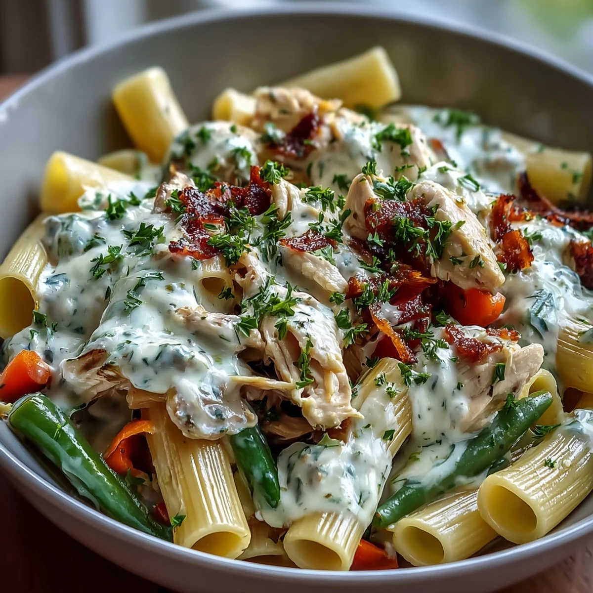 Creamy Ranch Turkey & Veggie Skillet bubbling in a cast iron pan, loaded with ground turkey, colorful peppers, and melty cheddar. 