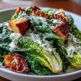 Vibrant Tahini Caesar salad featuring fresh romaine, golden croutons, and a rich, nutty tahini-lemon dressing for a modern twist.