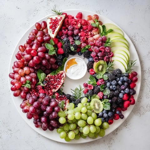 Vibrant Winter Berry Wreath Fruit Board features assorted, juicy berries artistically arranged for holidays.