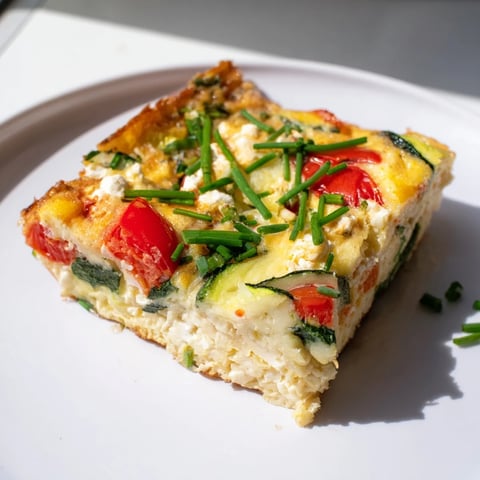 Fluffy sheet pan eggs topped with fresh herbs and colorful veggies, ready to slice for meal prep.