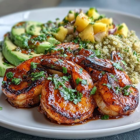 Tangy lime chili sauce drizzles over smoky grilled shrimp and creamy avocado in a Fresh Shrimp and Creamy Avocado Bowls with Zesty Mango Salsa and Lime Chili Sauce.