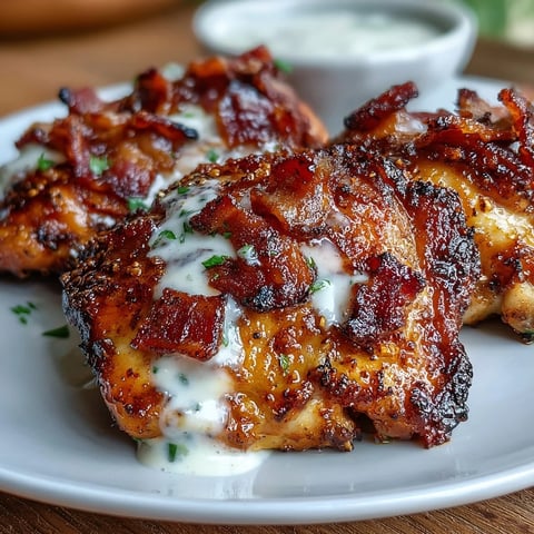 Keto bacon ranch chicken thighs with green beans, baked to golden perfection and topped with crispy bacon crumbles.