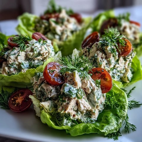 Avocado Herb Chicken Salad Lettuce Cups with fresh herbs and creamy avocado in crisp lettuce leaves.  