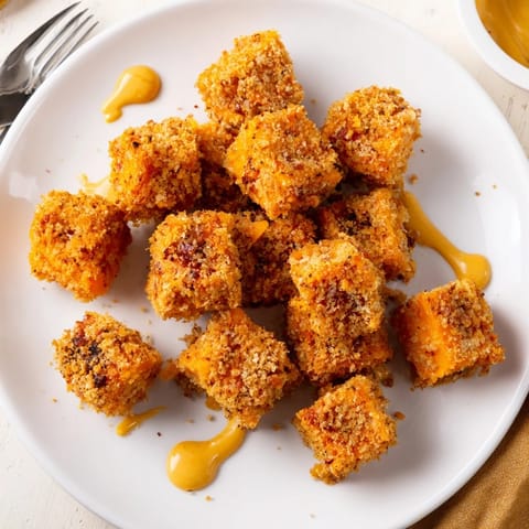 Golden roasted sweet potato bites in crunchy pretzel coating, perfect for snack lovers.  