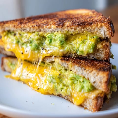 Enjoy a warm Avocado Toast Grilled Cheese with golden, crispy bread and a gooey cheese center.