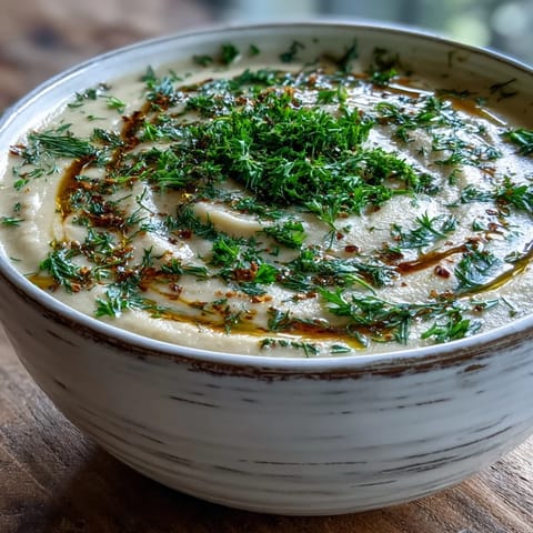 Hearty bowl of Parsnip and Herb Soup showcasing a velvety texture, finished with a drizzle of olive oil and chopped parsley garnish.