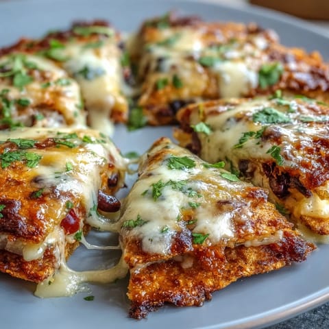 A fully assembled Blooming Quesadilla Ring with black beans and peppers, garnished with cilantro on a round serving platter.