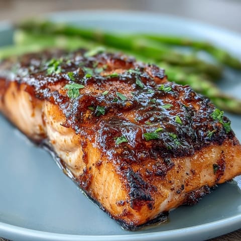 Savor the rich, buttery flavor of seared salmon with bright lemon and garlic-infused asparagus in this easy low-carb dish.  