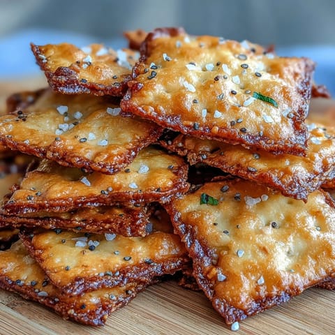 Homemade sourdough Cheez-Its crackers baked crisp with everything bagel seasoning for a tangy, savory snack.