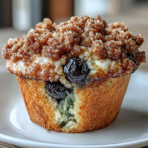 Bright and tangy lemon blueberry sourdough crumb muffins, packed with fresh blueberries and topped with a crunchy lemon-scented crumble.  