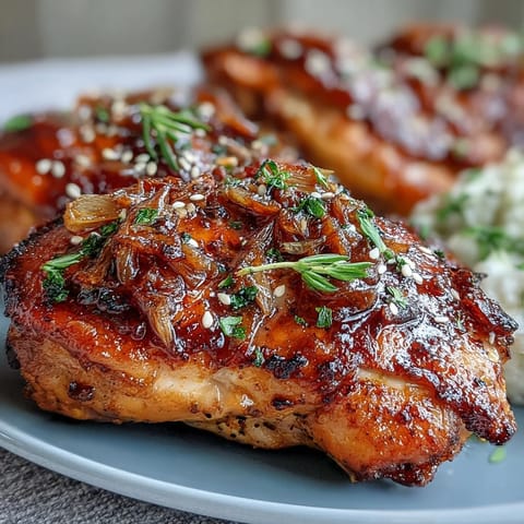 Honey Garlic Baked Chicken Thighs: golden, sticky chicken thighs glazed in sweet honey garlic sauce, baked to tender perfection.