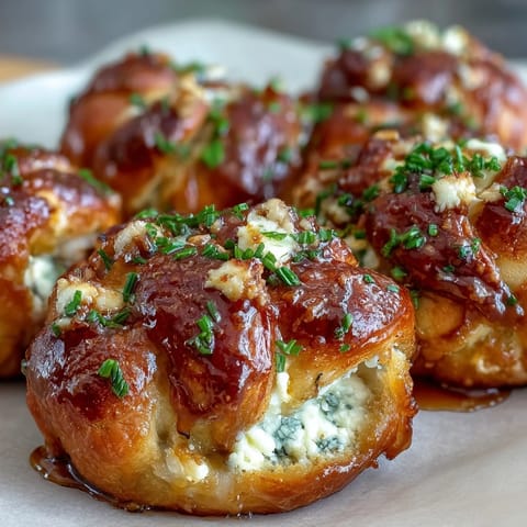 Golden-brown Hot Honey Ricotta Stuffed Garlic Knots drizzled with spicy honey and fresh parsley.