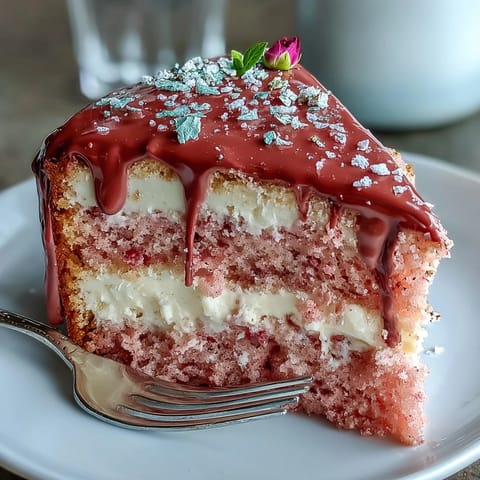 Beautiful Bridal Shower Rosé Velvet Cake with decadent gold drip.